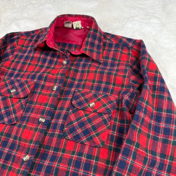 Appalachian Trail Vintage Wool Blend Flannel Plaid Button Up Shirt Red Men's XS - Picture 2 of 6